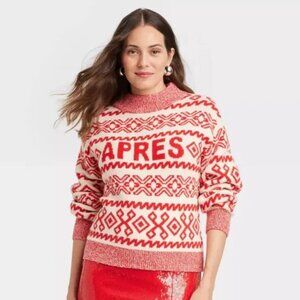 NWT A New Day Apres Holiday Cashmere-Like Sweater Sz Small, Red/Cream, So Cozy!